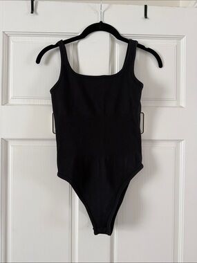 Girls' Black Ribbed Stretch One-Piece Bodysuit